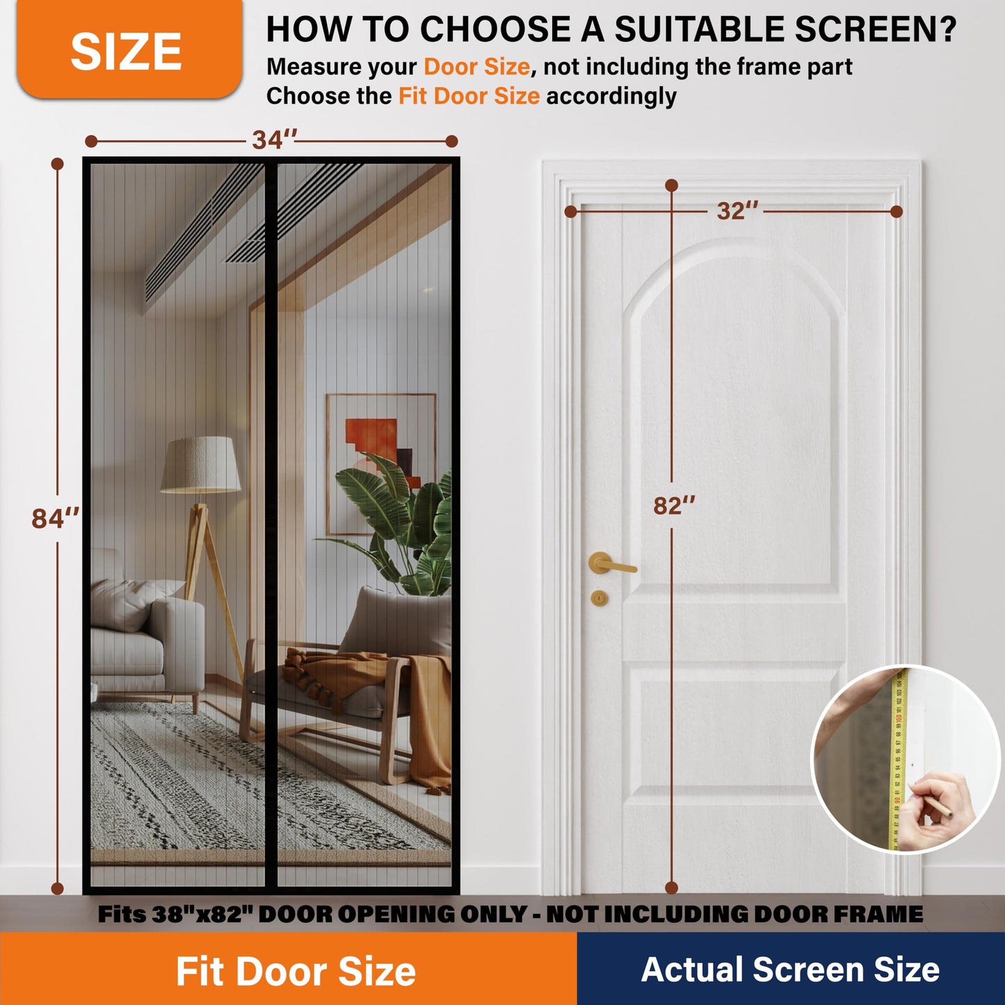 Magnetic Screen Door, Heavy Duty Door Screen Magnetic Closure Keep Bugs Out,Pet & Kid Friendly,Fit Door Size 32" x 82"