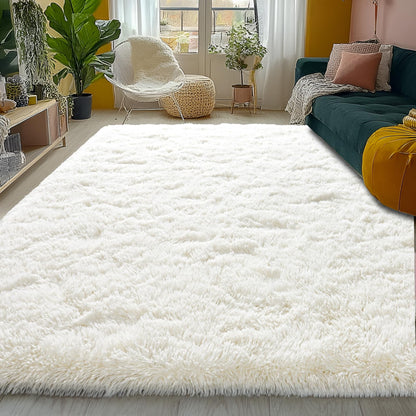 5x7ft Fluffy Fuzzy Area Rug for Living Room Bedroom, Ultra Soft Rugs for Living Room, Modern Shaggy Carpets Rug for Boys Girls Dorm Nursery Home Decor Aesthetic, Upgrade Non-Slip Durable, Cream White