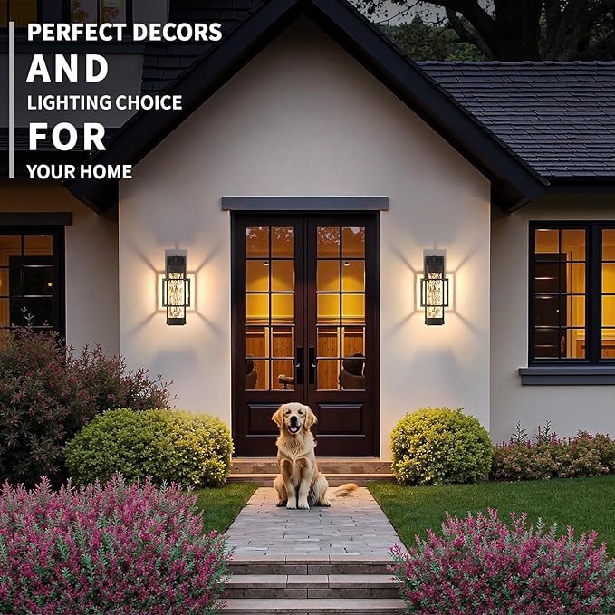 2 Pack Dusk to Dawn Outdoor Porch Light Fixtures Wall Mount, 14'' Dimmable Exterior Lighting for Outside, Waterproof Wall Lantern Lamps, Black Sconce Coach Lights for House, Garage (Bulbs Included)