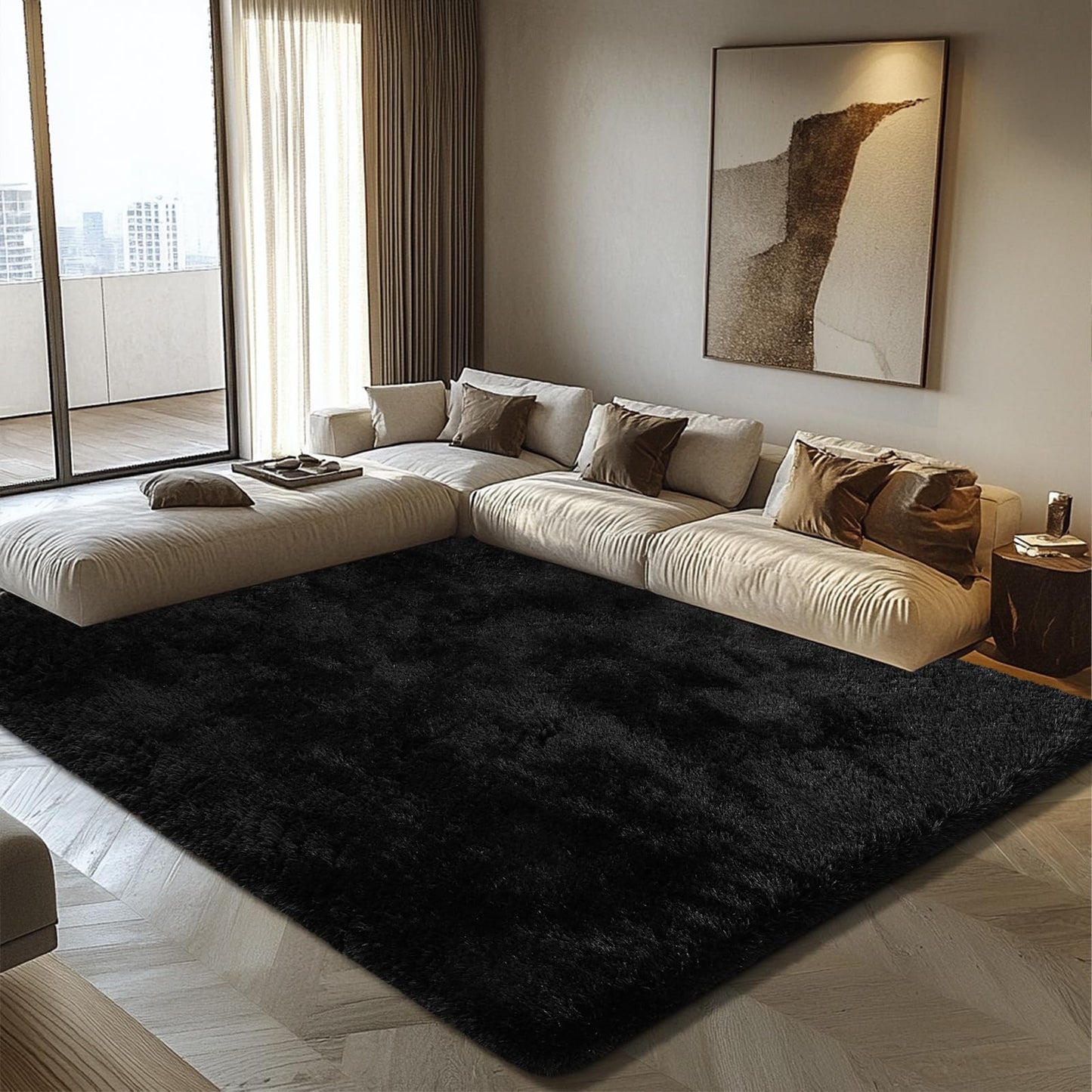 6x9 Fluffy Area Rug for Living Room,Shag Area Rugs for Bedroom,Black Soft Fuzzy Rug Non-Shedding Indoor Plush Carpet for Bedroom Dorm Home Decor