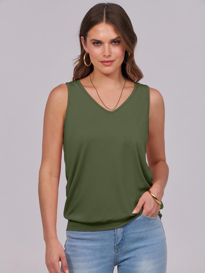 ANRABESS Women Tank Tops Summer V Neck Sleeveless Casual Loose Fit Cute Cami Basic T Shirts Solid Tees 2026 Trendy Outfits Army Green X-Large