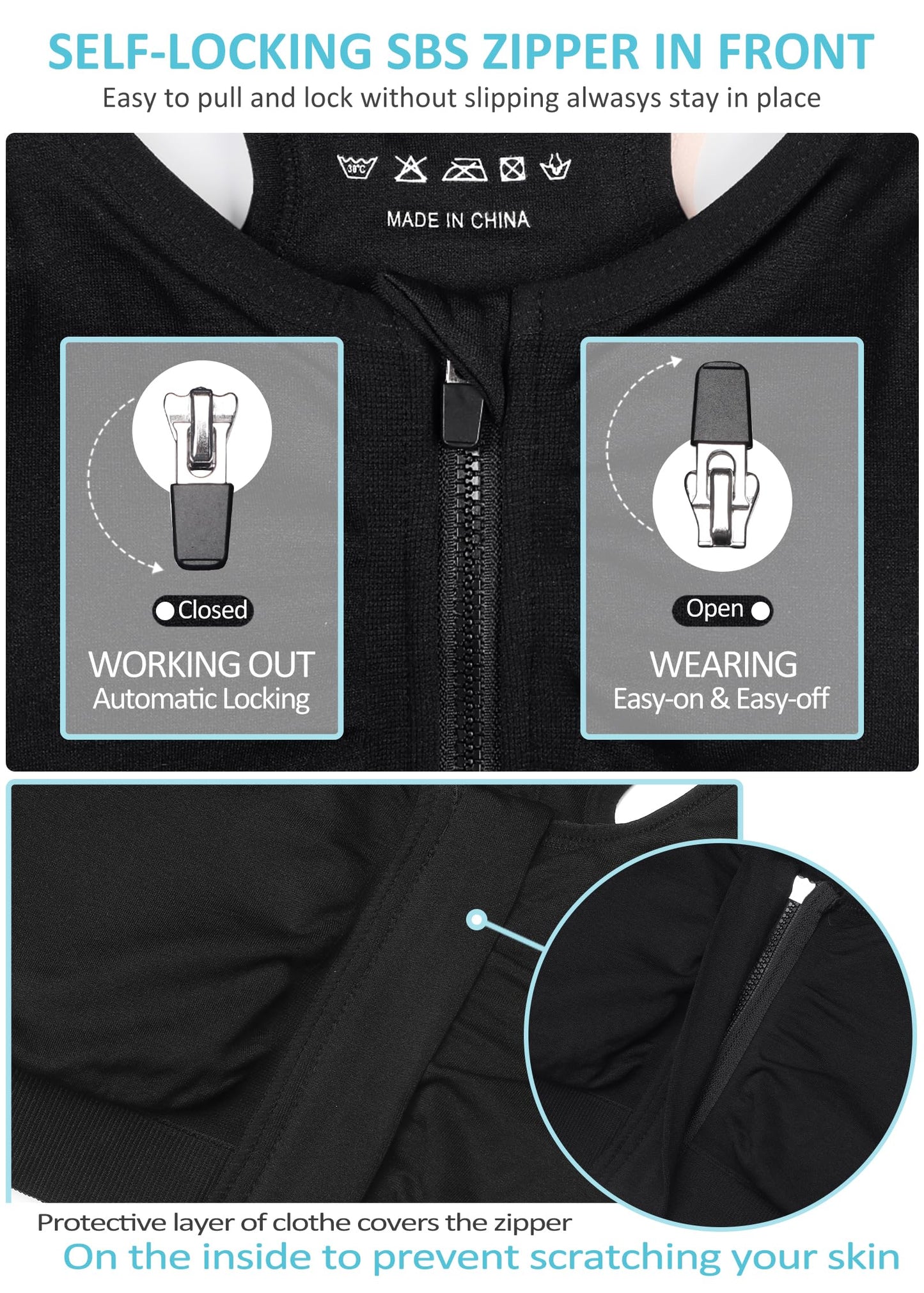 Sports Bra 3 Pack: Wireless, Padded, Front Zip, Racerback Yoga Bras (Women's XX-Large, 3 Pack Black)