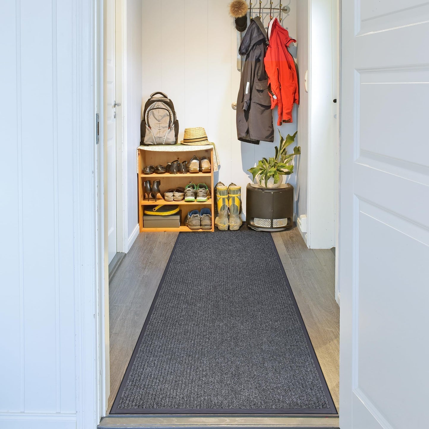 Front Door Mat 3' X 10' Commercial Door Mats Heavy Duty Carpet with Non-Slip Back Rubber Backed Runner Rugs Doormats for Hallway Entryway Home High Traffic Area (Grey)