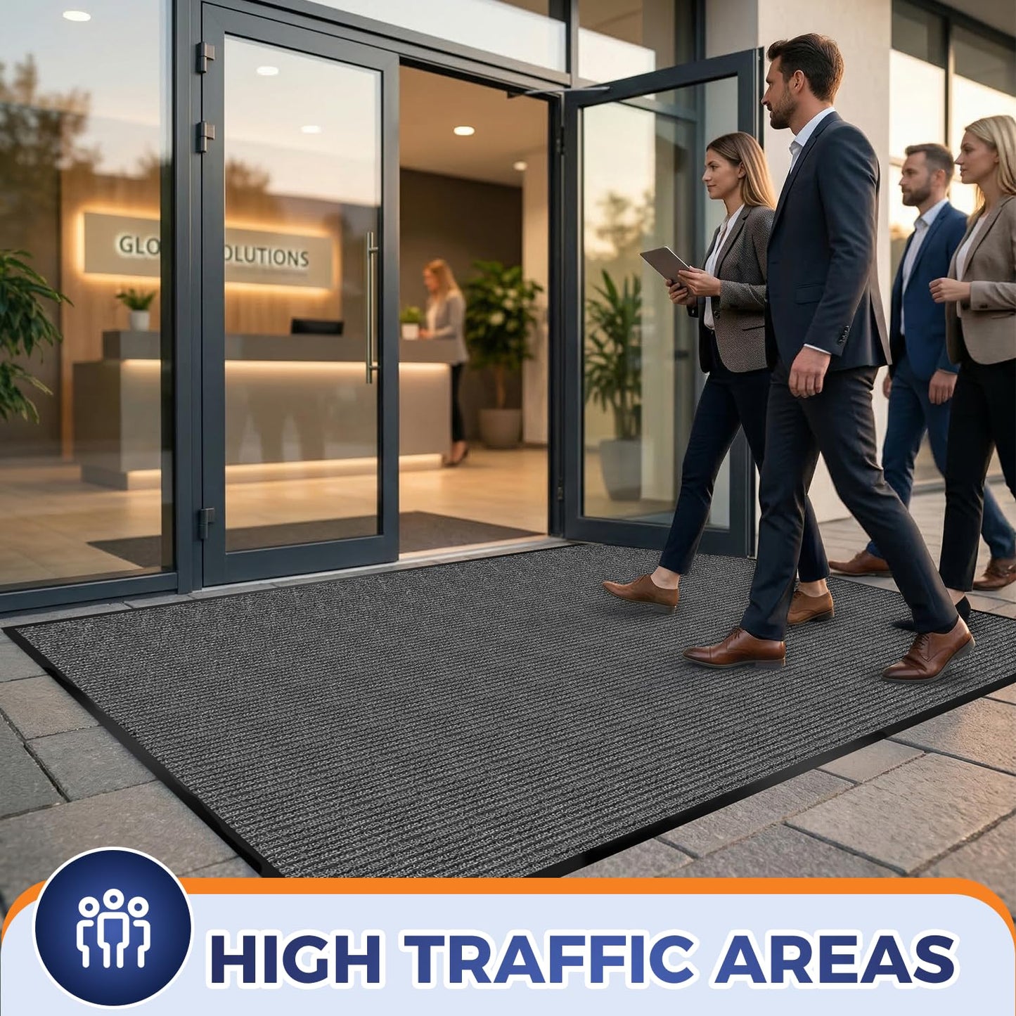 MossGrip Commercial Floor Mat, 4 x 5 FT Extra Large Door Mat, Indoor/Outdoor Entrance Mat, Commercial Rug with Water & Stain Proof, Easy to Clean, Low-Profile, Heavy Duty Rubber Mat, Charcoal Grey