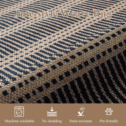 LIVEBOX Easy Jute Indoor Outdoor Rug 3x5 Front Porch, Black Striped Washable Outdoor Rugs for Entryway Living Room, Non Slip Rug Geometric Carpet Door Mat for Entry Front Door, Patio, Kitchen, Bedroom