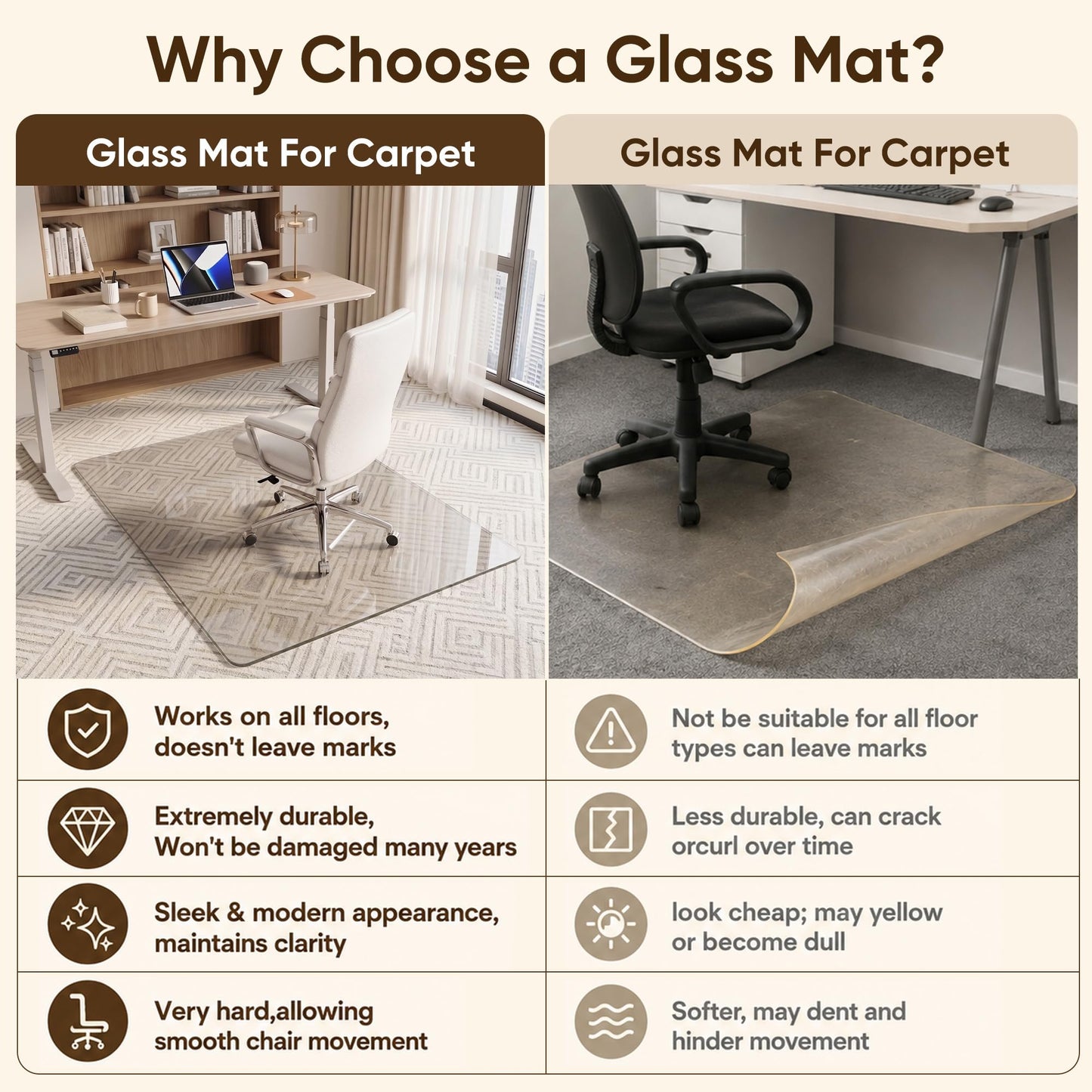 Antok Tempered Glass Chair Mat, 36"x48" Office Chair Mat for Carpet & Hardwood Floors, Heavy Duty 0.2" Desk Chair Mat for Smooth Rolling at Home or Office