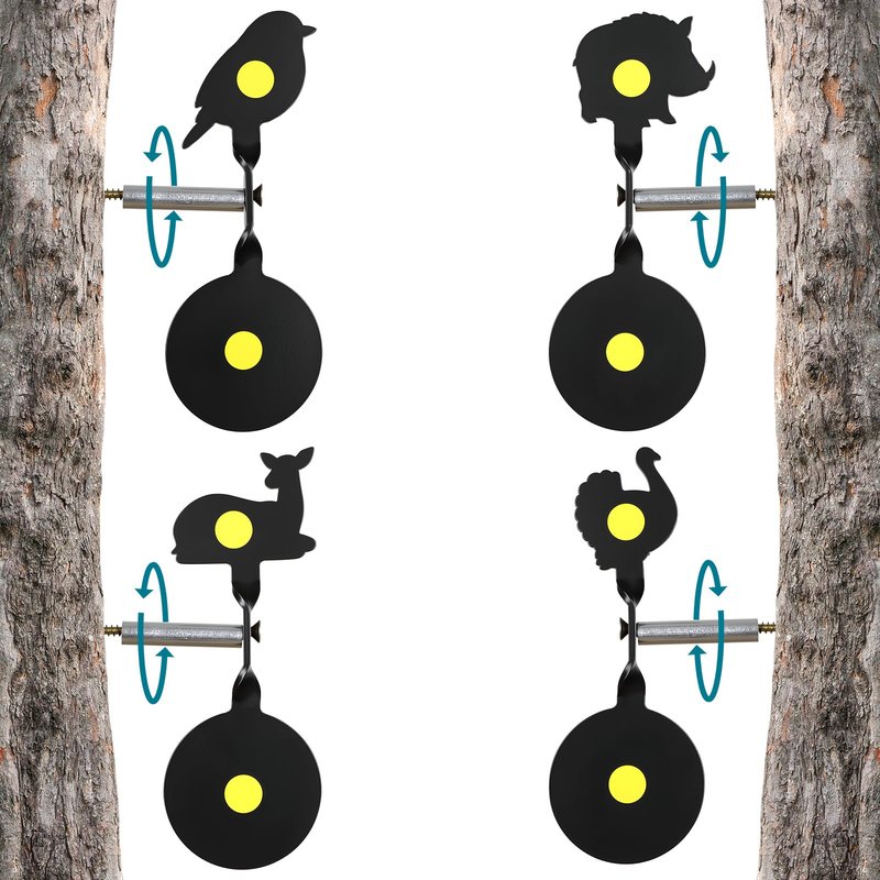 4-Pack Spinner Shooting Targets Auto Reset Steel Resetting Gun Target Heavy Metal Steel Spinning Target for Shooting (Animals - Group 1)