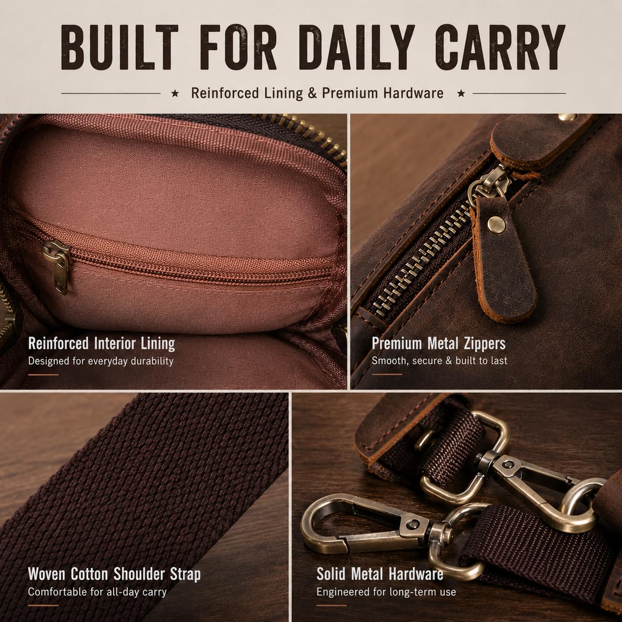 Hengwin Top Grain Crazy Horse Leather Phone Holster Waist Pouch with Belt Clip Belt Loop Shoulder Strap, Mini Crossbody Cell Phone Purse for Men, Belt Bag for Travel, Outdoor, Daily Use (Coffee)