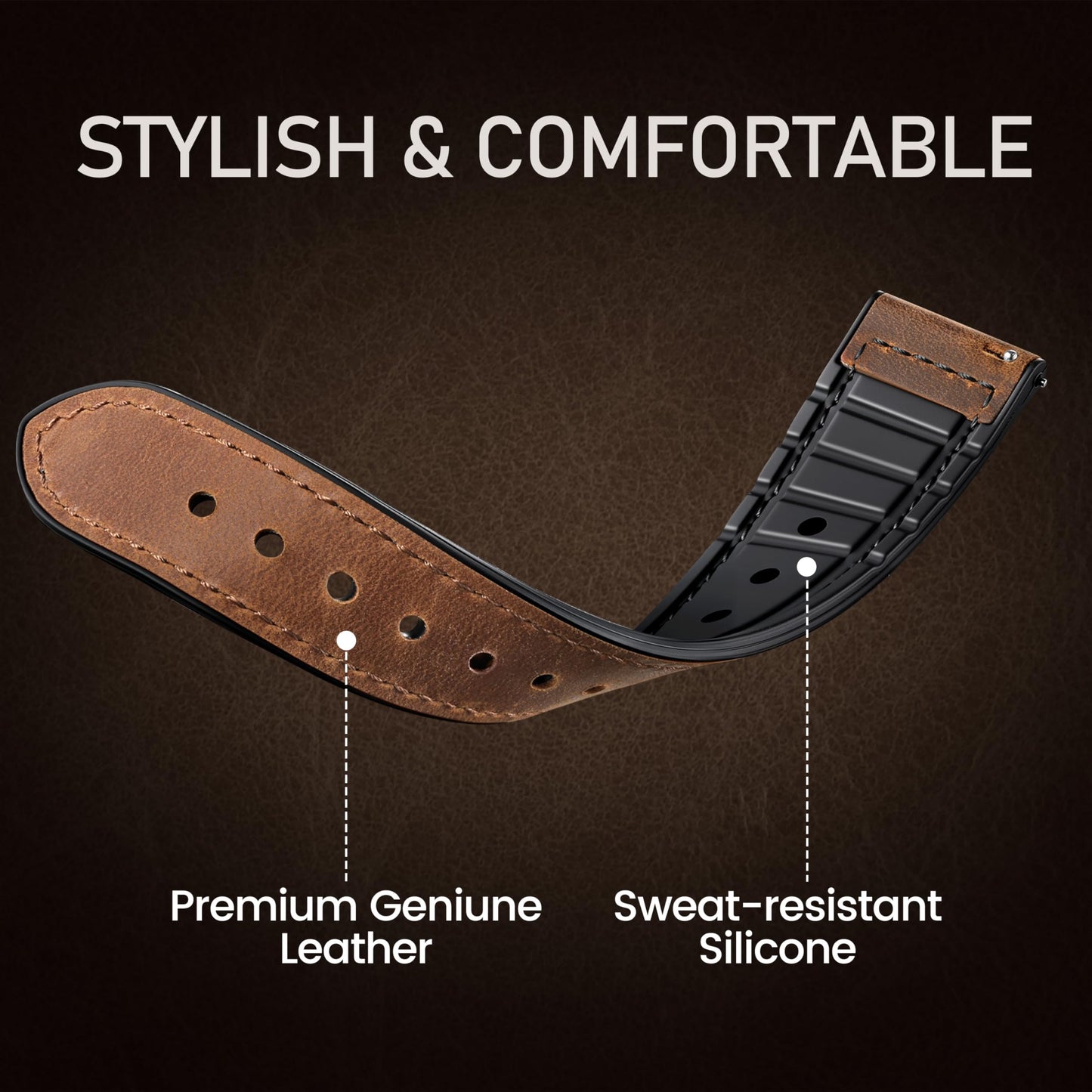 Adorve Leather Bands Compatible with Samsung Galaxy Watch 7 Band/Galaxy Watch 6 Band 40mm 44mm, Watch 6/4 Classic,5 Pro/5/4/FE/Active 2, 20mm Top Grain Leather Strap for Samsung Watch Bands Men Women