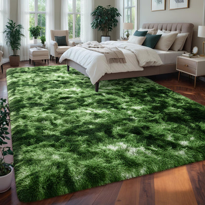 Larhom Nuttumico Fluffy Modern Area Rugs for Living Room Bedroom, 4x6 Feet Plush High Pile Dark Green Rug for Kids Girls Room Nursery Home Decor, Upgrade Non-Slip Girls Bedroom Soft Indoor Rug
