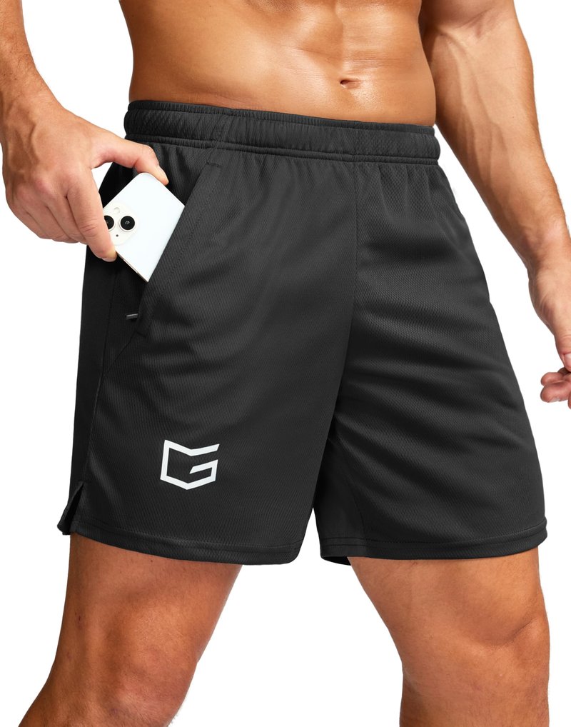 G Gradual Men's 5" Workout Running Shorts Quick Dry Lightweight Gym Shorts with Zip Pockets(Black,L5_L)