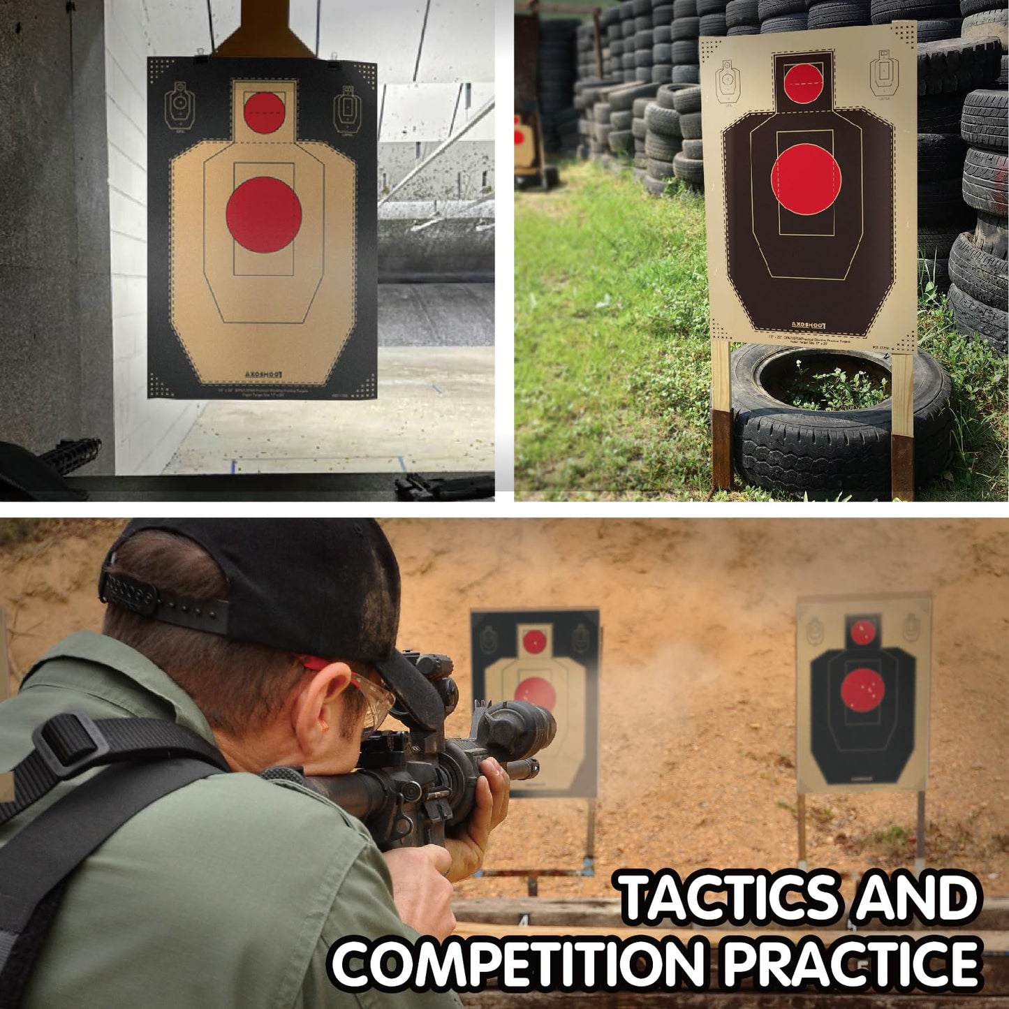 AXOSHOOT IDPA/USPSA Shooting Targets 17x25 Inch - 150gsm Kraft Paper with Black Background - 50/Pack Crease-Free Boxed Targets for Pistol, Rifle, Indoor & Outdoor Shooting Range