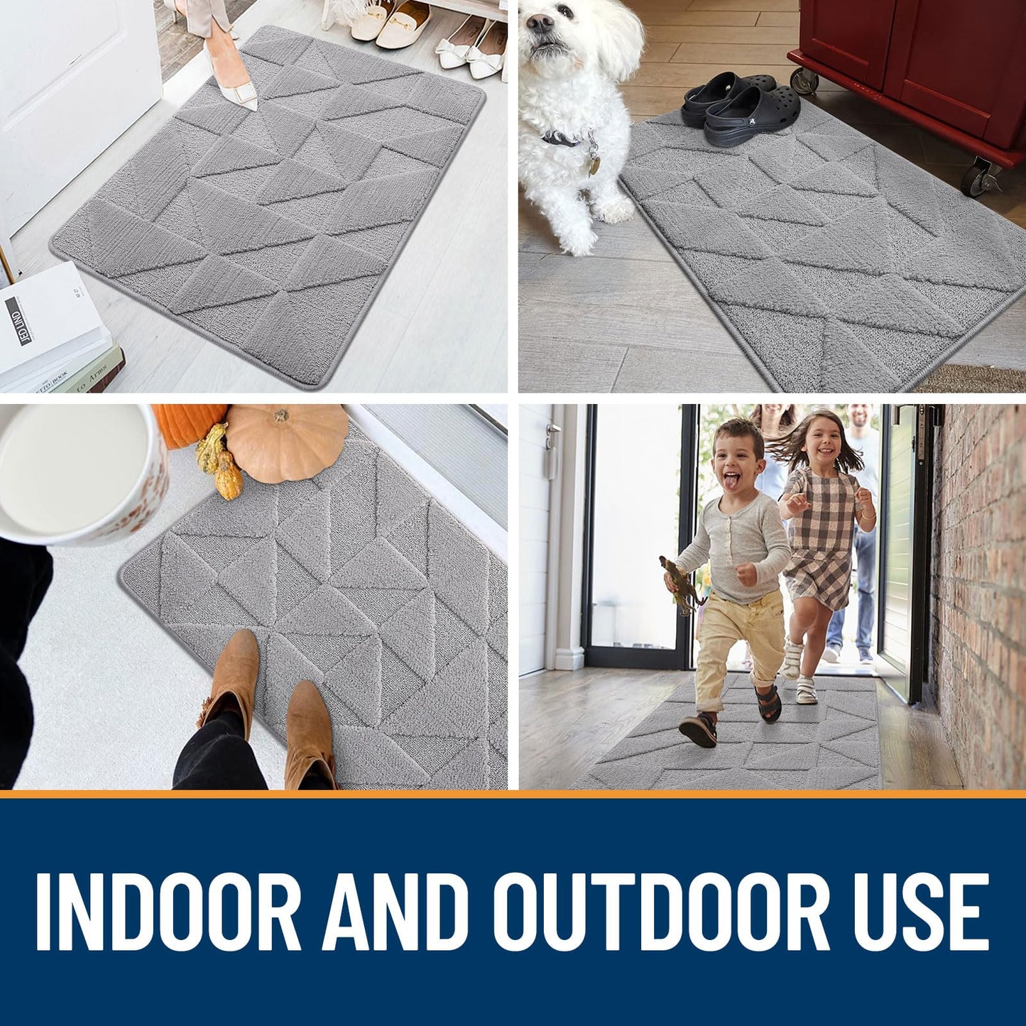 OLANLY Door Mats Indoor, Non-Slip, Absorbent, Dirt Resist, Entrance Washable Mat, Low-Profile Inside Entry Doormat for Entryway (32x20 inches, Grey)