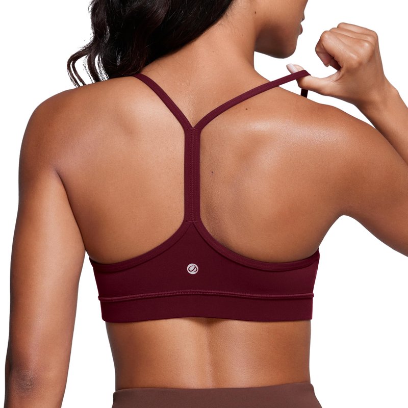 CRZ YOGA Butterluxe Y Back Sports Bras for Women - Padded Racerback Low Impact Spaghetti Thin Strap Workout Yoga Top Red Merlot Large