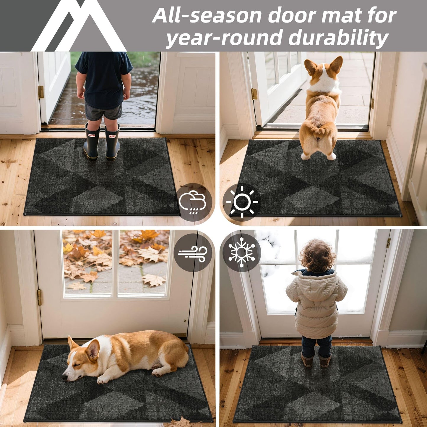 COSY HOMEER Entryway Rugs Doormat 24"x36", Non-Slip Absorbent Polyester, Washable Rugs for Front Door, Dirty Paws & High Traffic Areas, Dark Gray