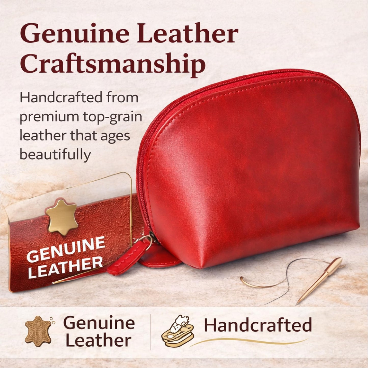 TheAntiq Genuine Leather Toiletry Bag for Men & Women, Leather Makeup Bag, Travel Dopp Kit Organizer with YKK Zipper, Handmade Cosmetics Case for Toiletries & Makeup (9 x 6 x 4 Inch)