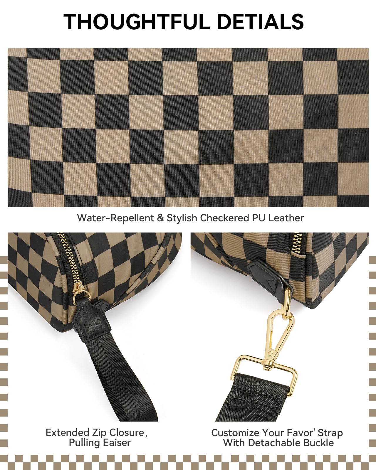 BOSTANTEN Crossbody Bags for Women Cross Body Purse Checkered Bum Bag, Large Diaper Purse for Moms, Perfect for Work/Travel