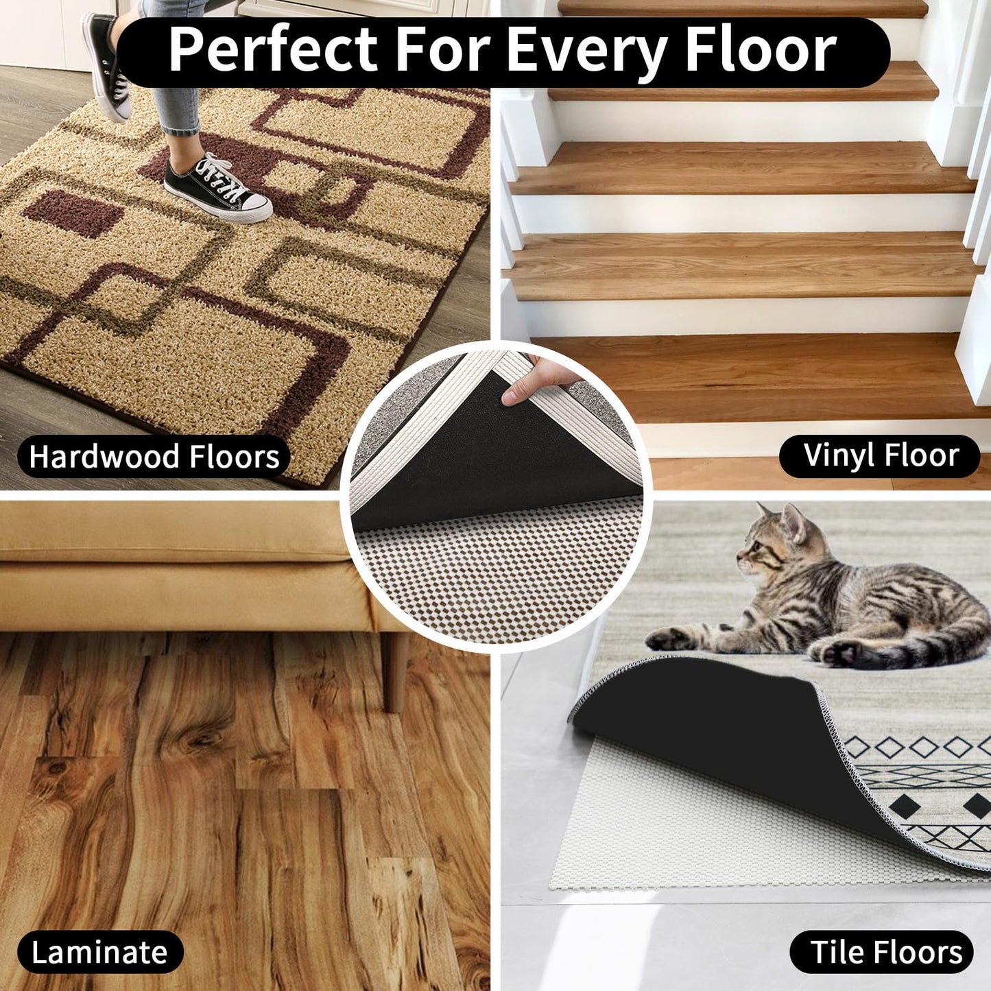 FestiCorp Non Slip Rug Pads 5x7 Ft Non Skid Rug Pad Gripper, Anti-Slip Carpet Rug Mats for Under Rugs and Hard Surface Floors