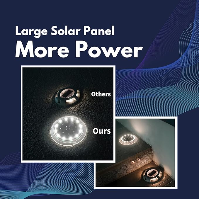 Solar Dock Lights, Super Bright Disc LED Outdoor Waterproof, Anti-Slip & Anti-Trip Flat Low Profile for Marine, Deck, Ground, Pool, Pier, Pathway, Step (Warm White, 2Pack)