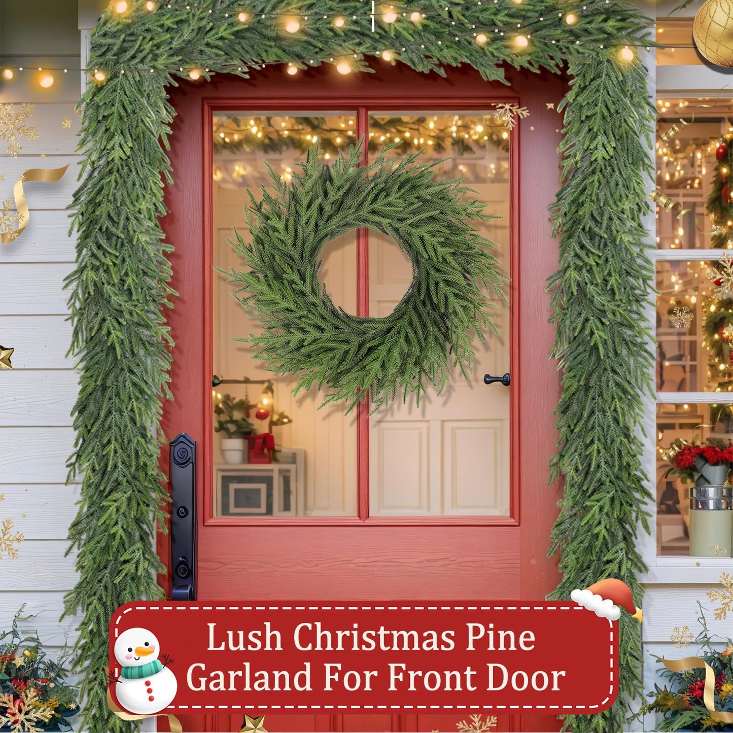 Tulvend 9FT Christmas Pine Garland - Real Touch Green Garland - Artificial Realistic Cedar Garlands for Mantel, Staircase, Tabletop - Indoor Outdoor Winter Christmas Decor