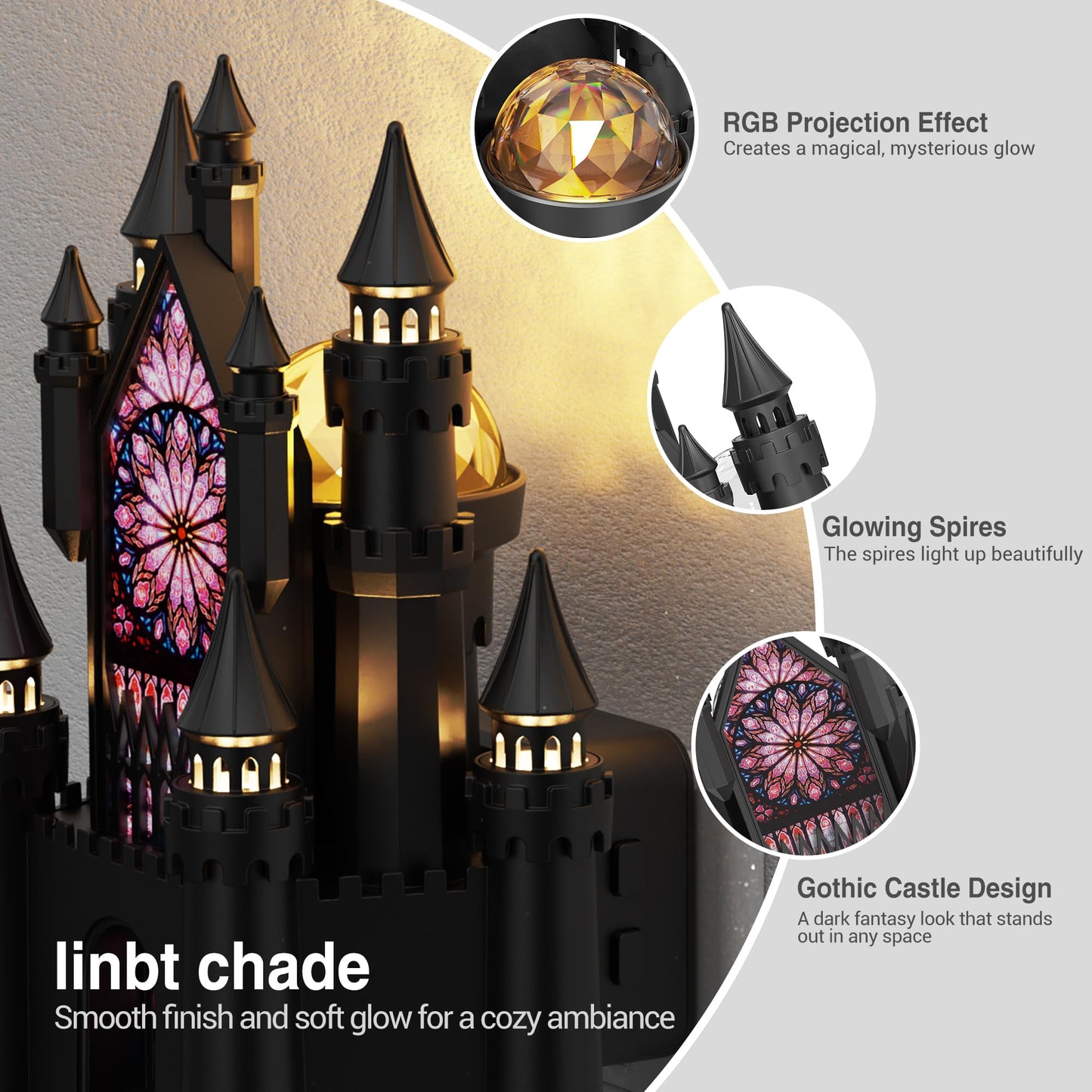 JandCase Night Lights Plug into Wall, 2 Pack Castle & Church Decor Night Light with Diamond Lens,RGB & 3000K Change Nightlight,Dimmable Nightlights with Dusk to Dawn Sensor for Rooms Hallway