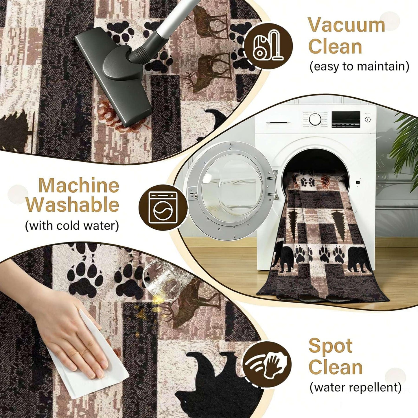 Fouiunler Rustic Lodge Cabin Area Rug 3x4ft Native Western Country Bear Elk Deer Rugs,Forest Hunting Woodland Carpet,Living Room Decoration Pet Friendly Rug Non Slip Washable Rugs for Indoor