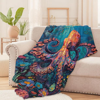 Underwater Octopus Throw Blanket for Boys Girls Kids Adults Women, Fuzzy Warm Soft Cozy Flannel Blankets Gifts for Bedroom, Couch, Travel, Home Decor 40x50 in