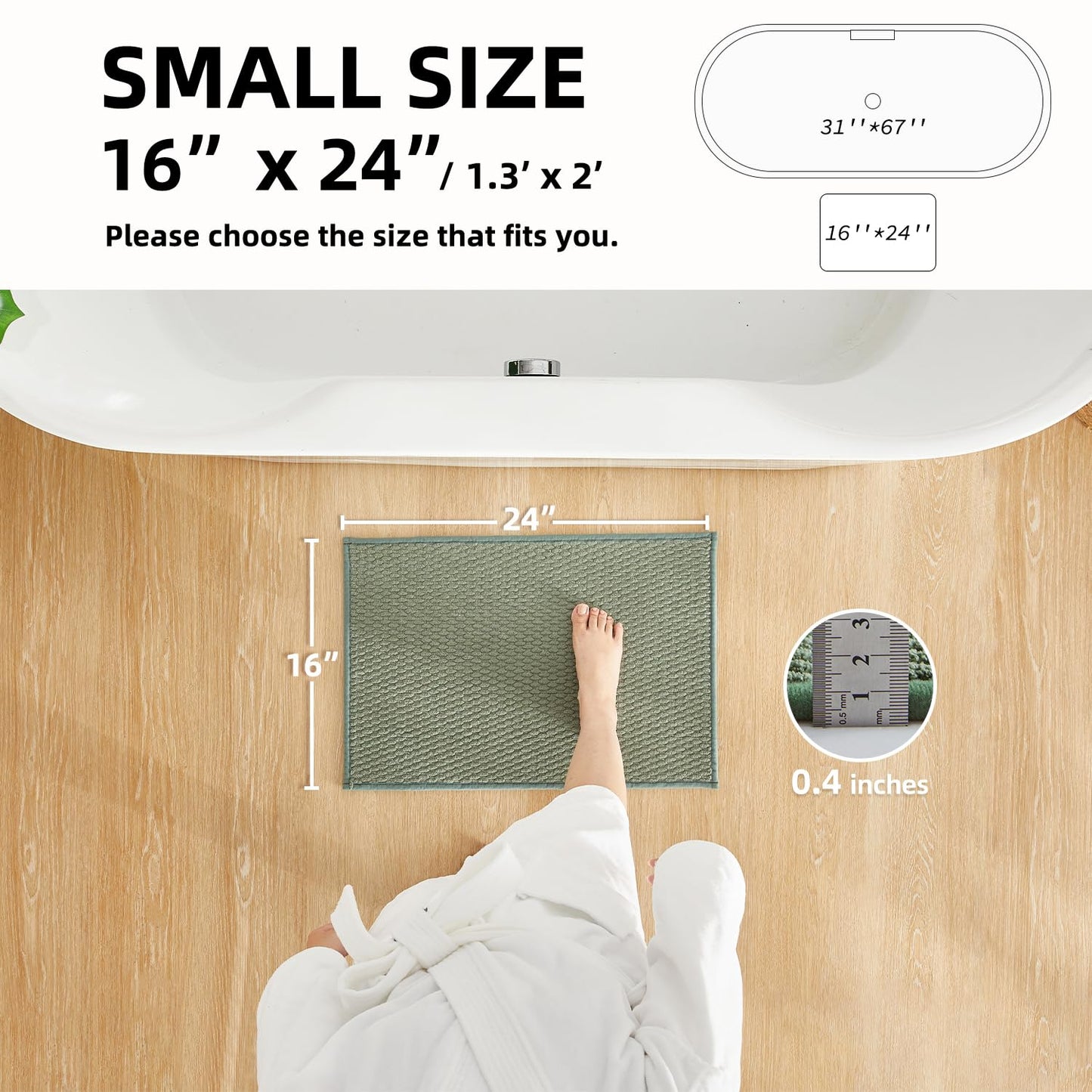 TYUU Bathroom Rugs Non Slip Washable, Super Absorbent Thin Bath Mat Small Quick Dry Low Pile Bathroom Rug, Sage Green 16"x24"