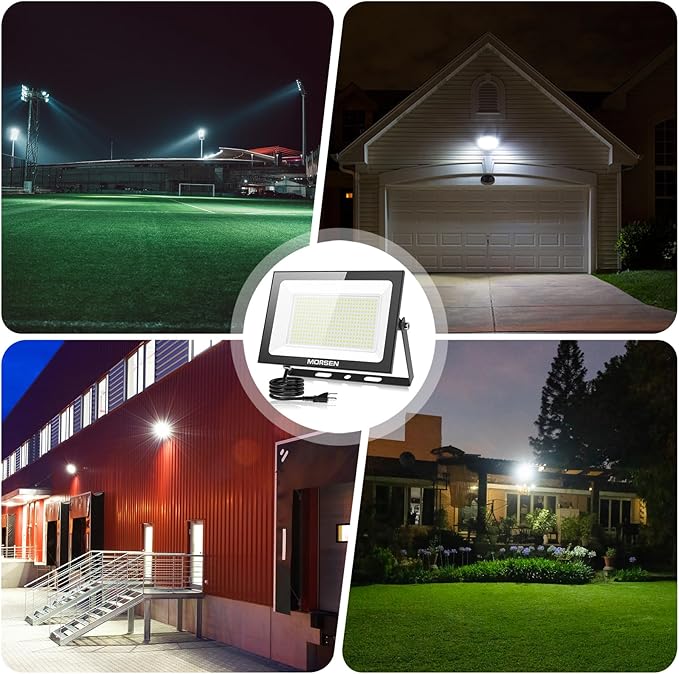 MORSEN LED Flood Light Outdoor 200W 30000 Lumens Work Light with Plug 6500K Outside Portable Exteriores Security Floodlights for Yard Garage Garden Lawn IP66 Waterproof Flood Light 2 Pack
