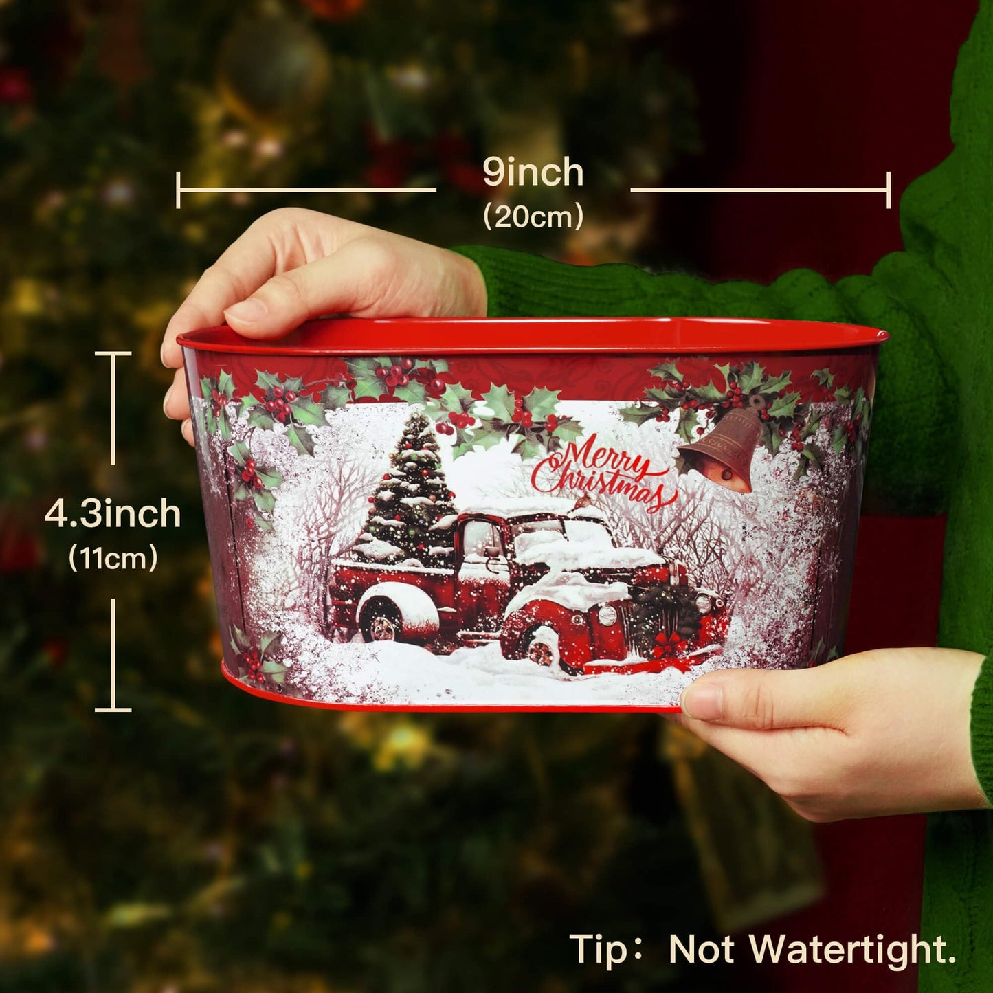 Putuo Decor Christmas Theme Metal Buckets, Christmas Decorations Garden Planter Pots, Galvanized Small Bucket Pails for Party Home Table Centerpieces Storage Decor