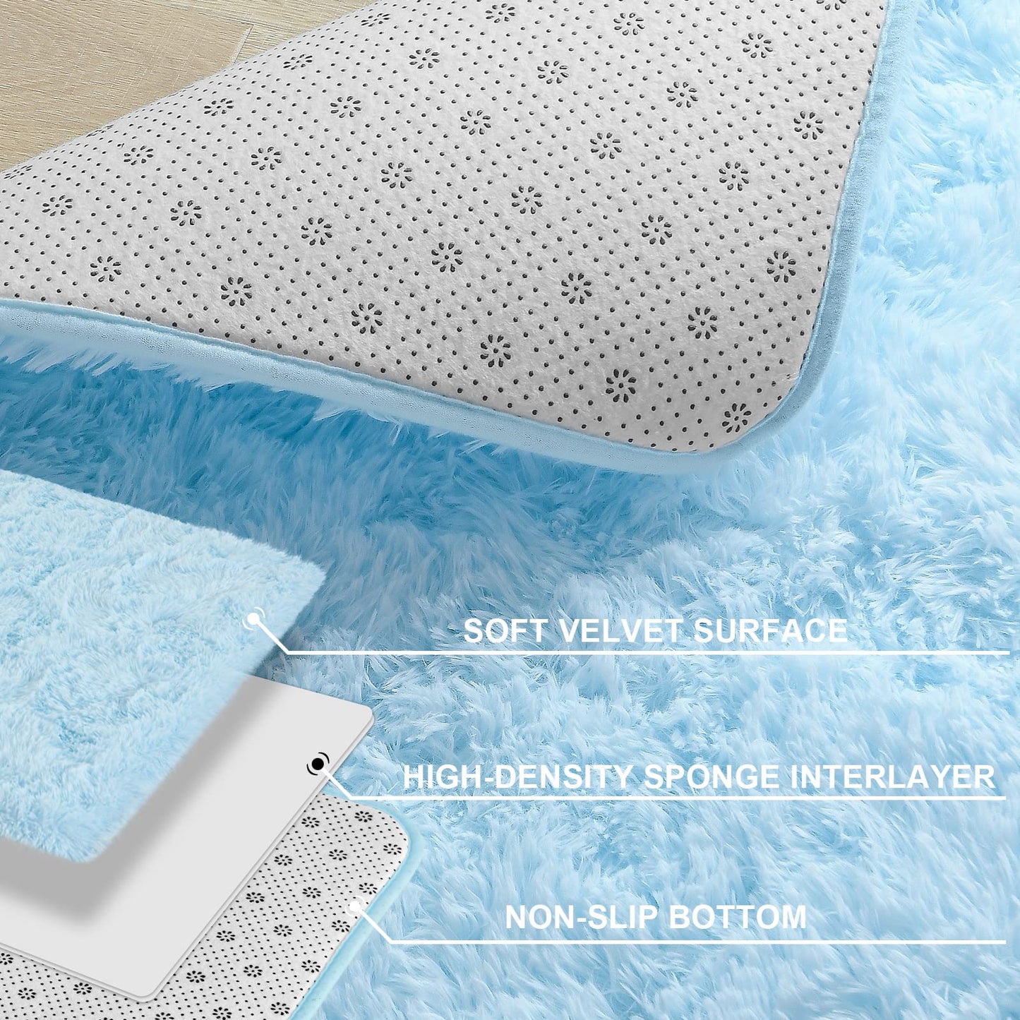 Kelarea Area Rug for Living Room, 3x5 Non-Slip Light Blue Rug Fluffy Soft Shag Rugs, Fuzzy Shaggy Plush Carpet for Bedroom, Nursery Rooms, Home Dorm