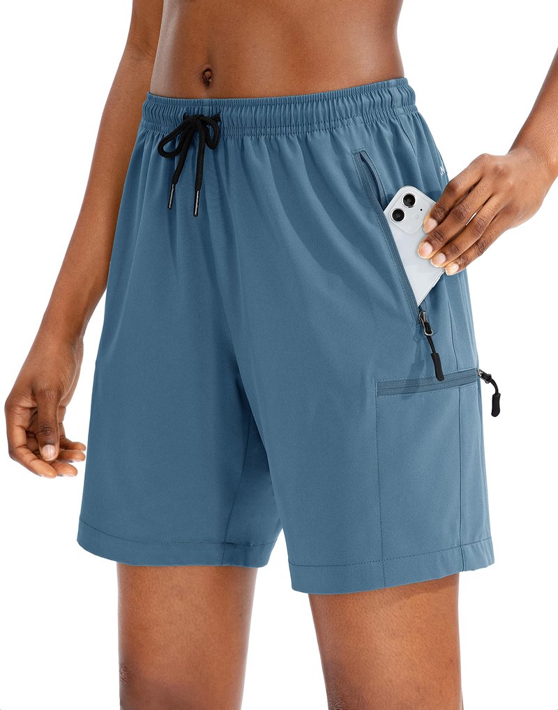 SANTINY Women's 5''/ 7''/9'' Hiking Cargo Shorts Quick Dry Lightweight Summer Shorts for Women Athletic Golf Zipper Pockets(Blue_L)