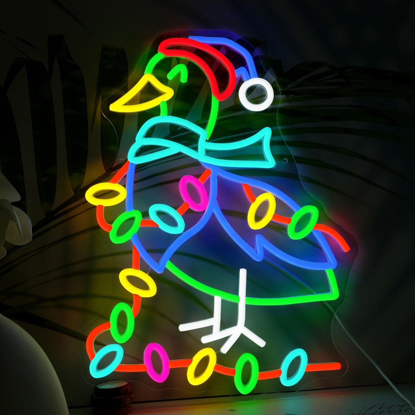 LISIGNVE Christmas Duck Neon Sign Dimmable USB Powered Funny Novelty Duck Wearing Santa Hat Led Neon Light for Christmas Holiday Home Coffee Bar Wall Decor (16.5 * 12.6 In)