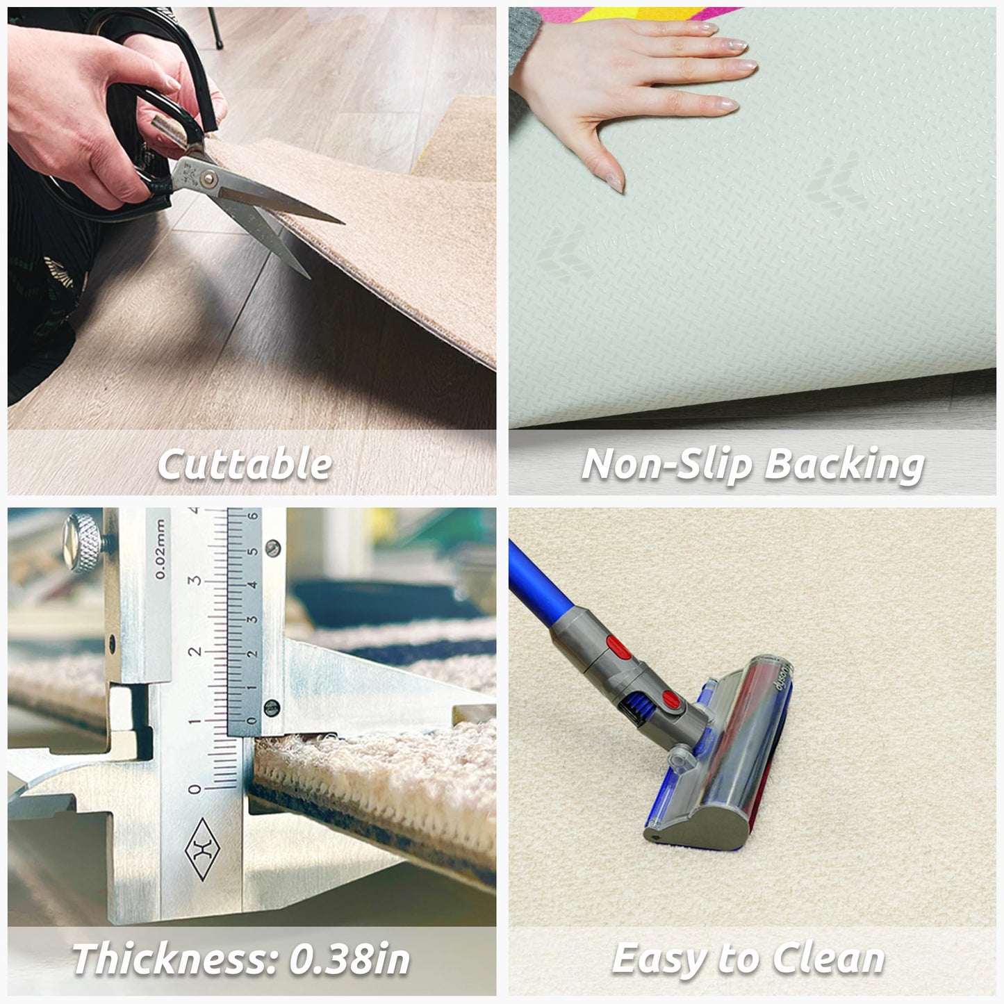Candockway Carpet Tiles Peel and Stick, Squares Anti-Slip Carpet Floor Tile 12 Pcs 15.75'' x 15.75'', 0.38'' Thick, Reusable Waterproof Carpets for Living Room Bedroom