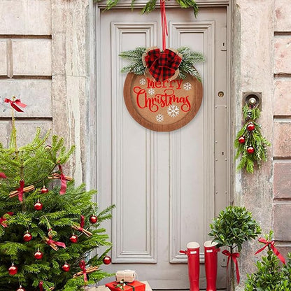 HOMCDALY Christmas Welcome Sign for Front Door, Winter Merry Christmas Wreath, Farmhouse Door Decoration Wooden Hanging Sign, Christmas Decoration (F-Xmas)