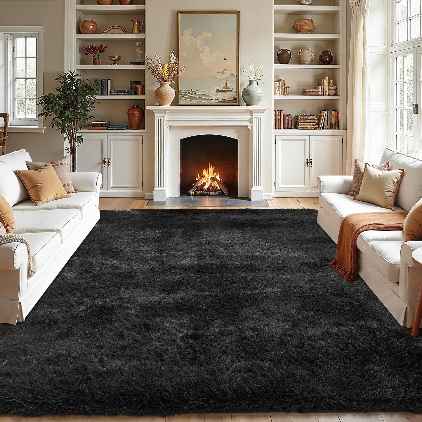 LEDODO Fluffy Area Rugs for Bedroom - Soft Plush Shag Rug for Living Room Nursery Kids Room - Non Slip Fuzzy Shaggy Floor Carpets for Girls Boys Play Room Dorm Decor (Black, 5' x 7')