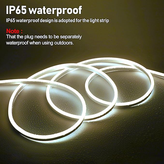 FORT LED Neon Rope Lights White 100FT 30M Flexible AC 110V 120V LED Strip Lights Outdoor Waterproof Plug-Play Neon Strip Lighting Dot Free Connectable Home Commercial Decor Neon Sign ETL FCC