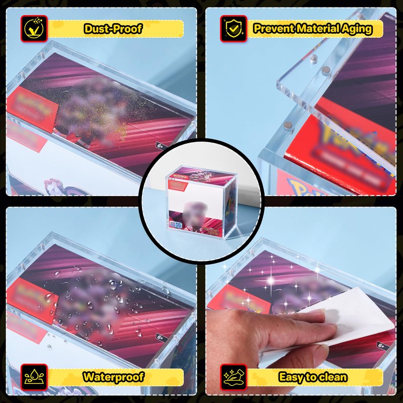 Kisbox 2 PCS PKMN Booster Box Acrylic Case, 5MM Acrylic Display Case, Clear Ultra Boxes for Display Compatible with PKMN Booster Boxes, Dustproof and Waterproof Display Box