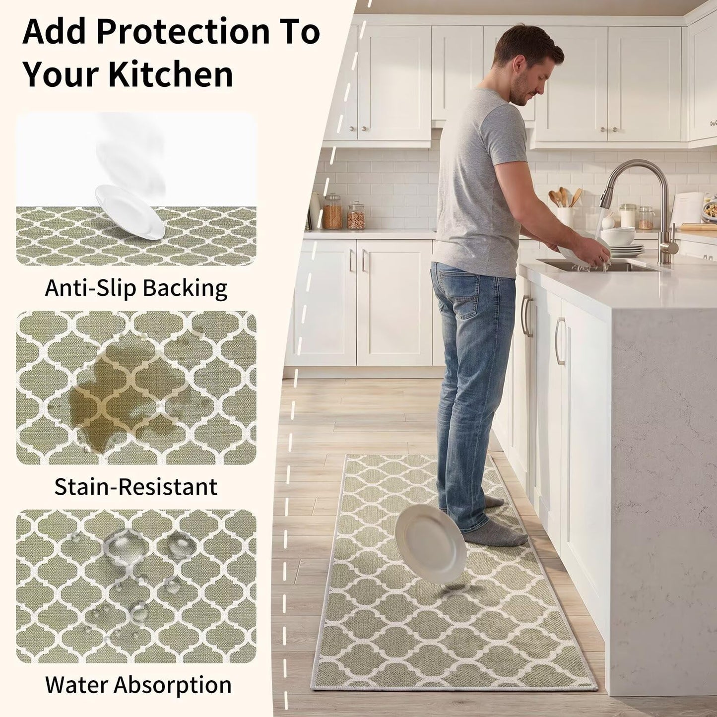 LixoTy Washable Non Slip Kitchen Rugs: Kitchen Runner Rugs Non Skid Washable Absorbent Comfort Standing Kitchen Mats with Rubber Backed, Rugs for Kitchen Floor, Sink, Laundry, Office (Kaqi 17''*47'')