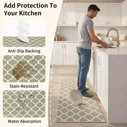 LixoTy Washable Non Slip Kitchen Rugs: Kitchen Runner Rugs Non Skid Washable Absorbent Comfort Standing Kitchen Mats with Rubber Backed, Rugs for Kitchen Floor, Sink, Laundry, Office (Kaqi 17''*47'')