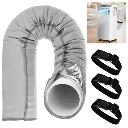 Conderyang Portable AC Hose Insulation Sleeve 60" × 22" Air Conditioner Hose Cover Wrap Fit 5" & 5.9" Diameter Triple Layer Insulation Flexible Duct Vent Cover with 3 Adjustable Buckle Bands, Gray