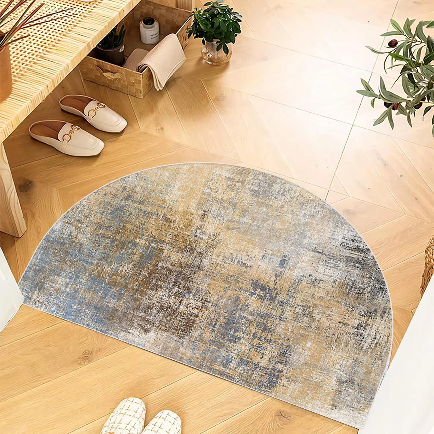 TOMWISH Entrance Way Absorbent Bath Mat - Grey Half Circle Mats for Garage, Patio, High Traffic Areas - 18 X 30 Inch