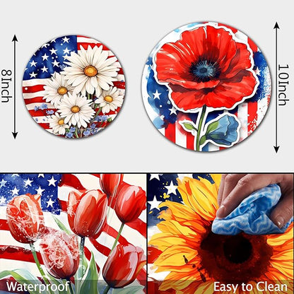 Tucocoo Flowers Electric Stove Burner Covers，4 Pcs American Flag Flowers Round Stove Burner Covers，8 Inches and 10 Inches，Gas Stove Burner Cover,Metal Cooktop Decorative，Home Decor,Kitchen Decor