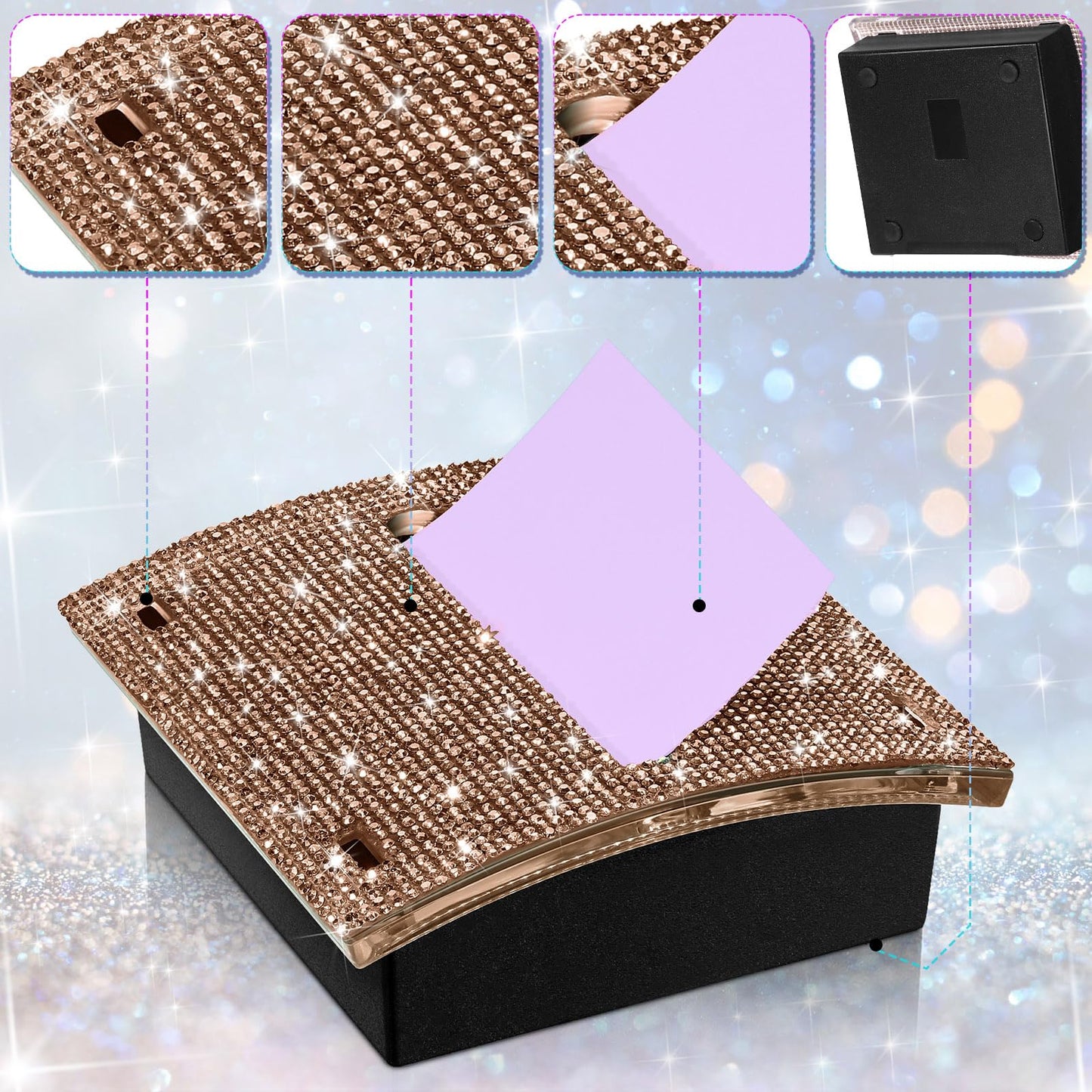 Eersida Rhinestone Self Stick Note Pad Holders 4 x 4 Inches Gold Cute Note Holder Sticky Dispenser Bling Memo Stick Dispenser for Office Employee Coworkers Gifts Home Desk Supplies