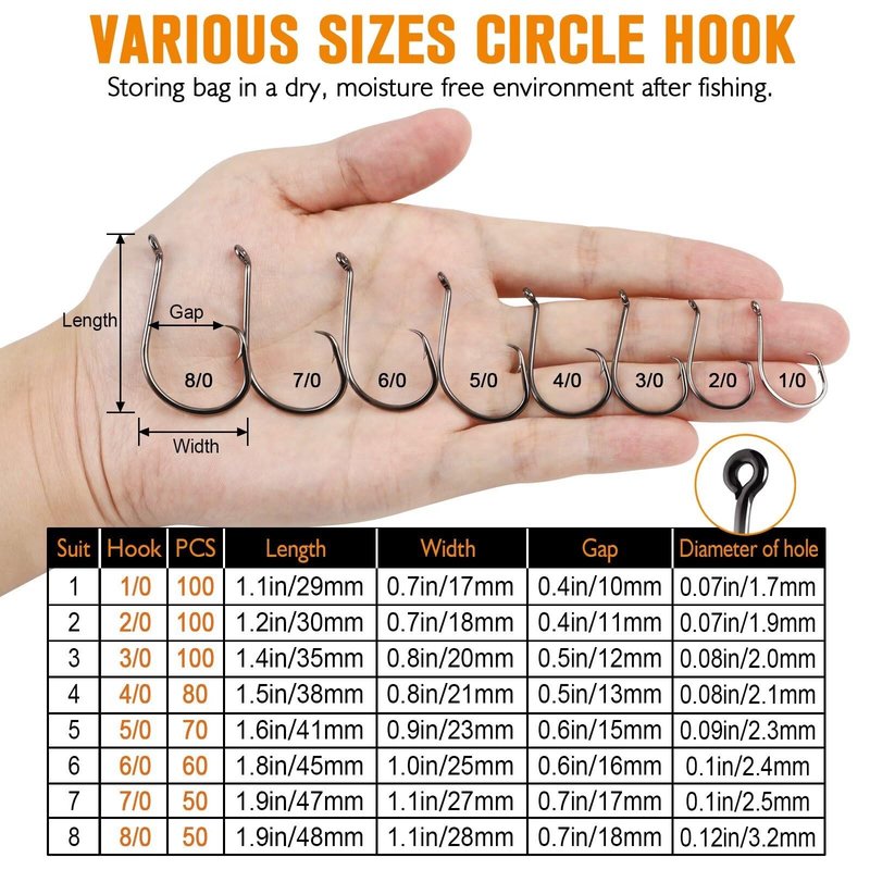 Dovesun Circle Hooks for Catfish 2X Strong 100PCS Catfish Hooks Octopus Circle Hooks Saltwater and Freshwater Black & Red Size 1/0-8/0