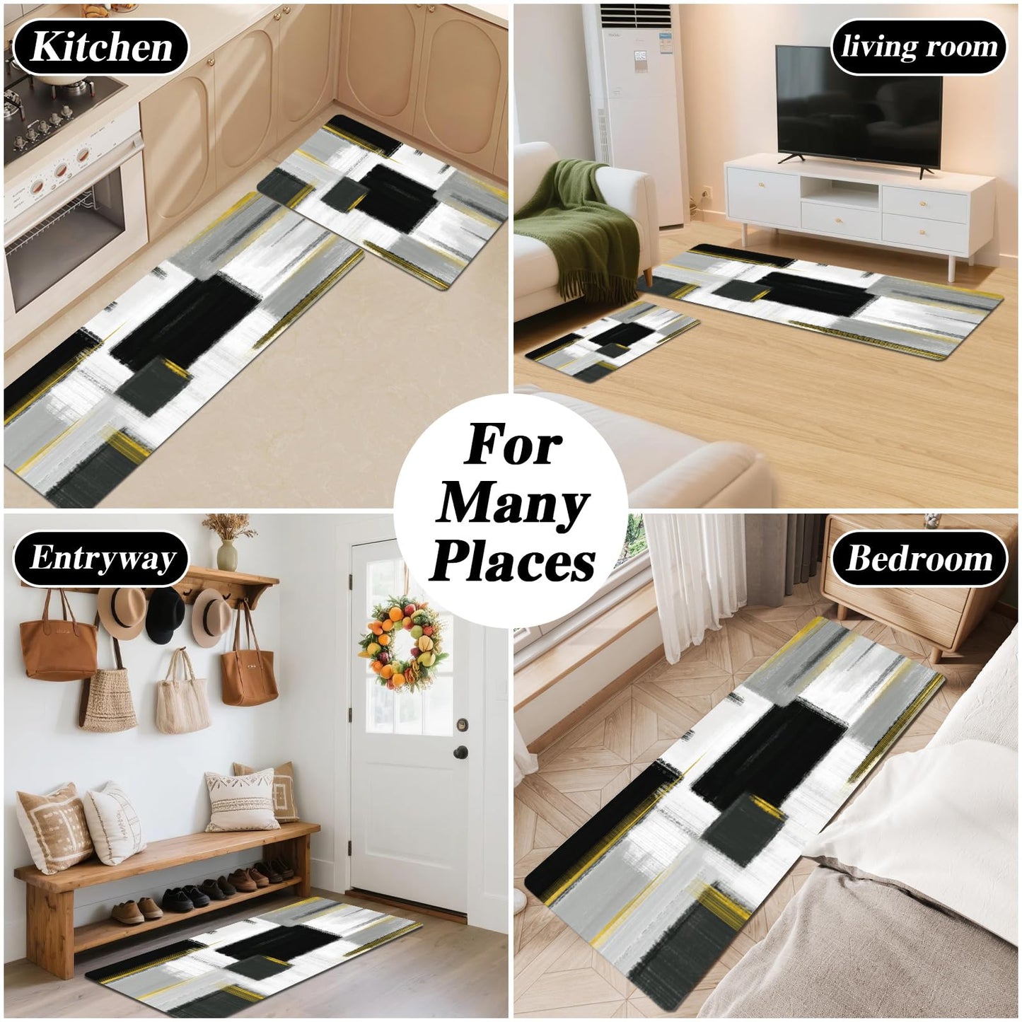 XLHOMO Kitchen Rugs Sets of 3, Non Slip Washable Kitchen Mats for Floor, Anti-Fatigue Runner Rug with Rubber Backing, Waterproof Kitchen Rug Set for Laundry, Floor, Office, Hallway