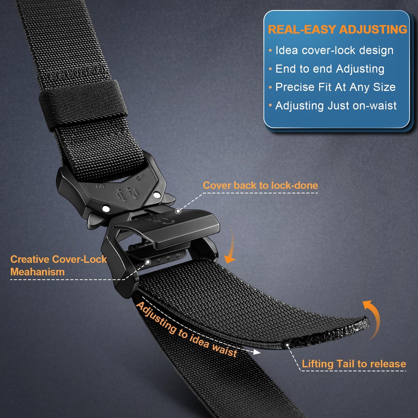 KEMISANT Men Tactical Belt,Stretch Nylon Belt Adjustable for Rigger Military Heavy Duty Work 1.5"-Quick Release(Black/Light Gray,30"-34" Waist Adjustable)