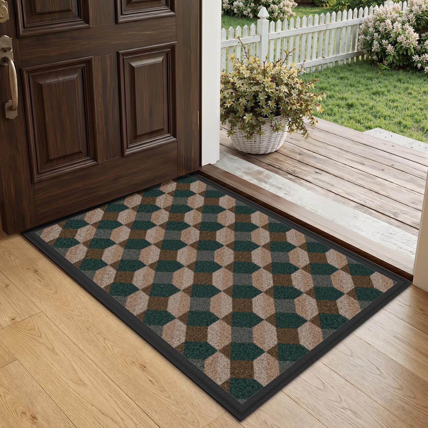 LUMI 17x30 Geometric Indoor Door Mat, Low-Profile Non-Slip Stain Resistant