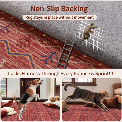 SERISSA 2x4 Rugs for Entryway, Washable Non-Slip Kitchen Runner Rug Small Red Ochre Rug, Soft Low-Pile Boho Geometric Door Mat Indoor Entrance Front Door Carpet for Bedroom Bathroom