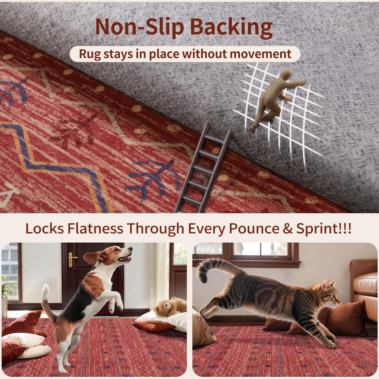 SERISSA Hallway Runner Rug, 2x10 Washable Non-Slip Red Ochre Runners for Hallways, Soft Low-Pile Boho Geometric Indoor Long Carpet for Kitchen Entryway Laundry Bedroom Bathroom